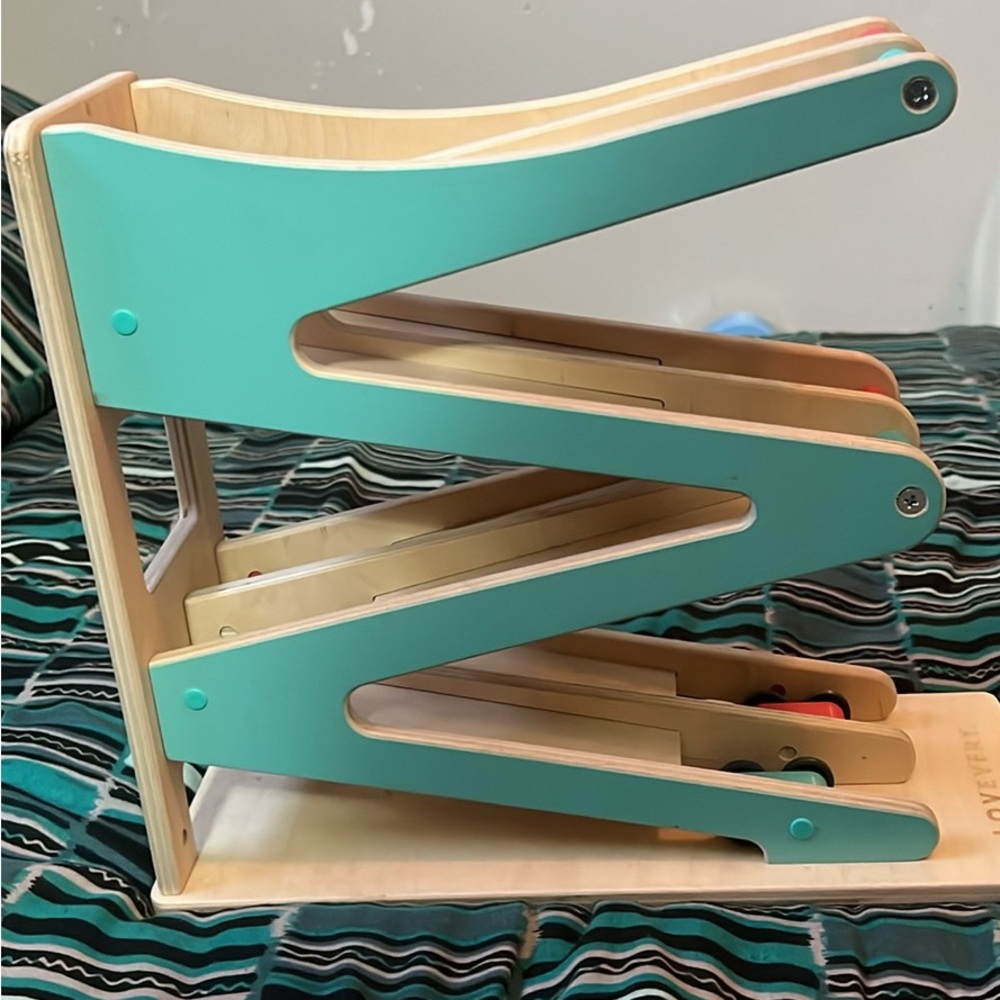 Lovevery Wooden Toy Car Ramp with Teal Accents